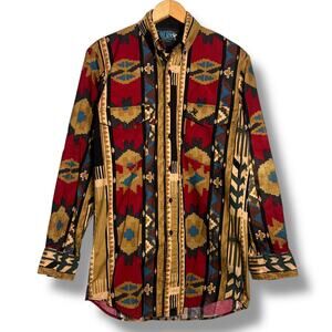Vintage 90s Lone Roo Roper Shirt Western Aztec Navajo Print Button Down Sz Med